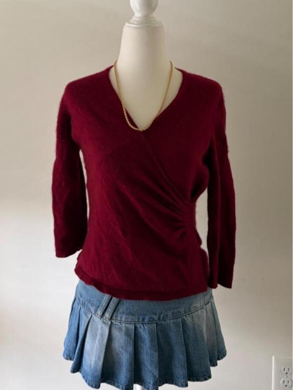 Y2K Ann Taylor Cashmere Red Wrap Sweater V-Neck